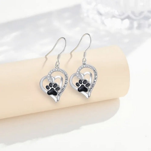 Dog Lover's Dog Paw Heart Necklace And Earring Set