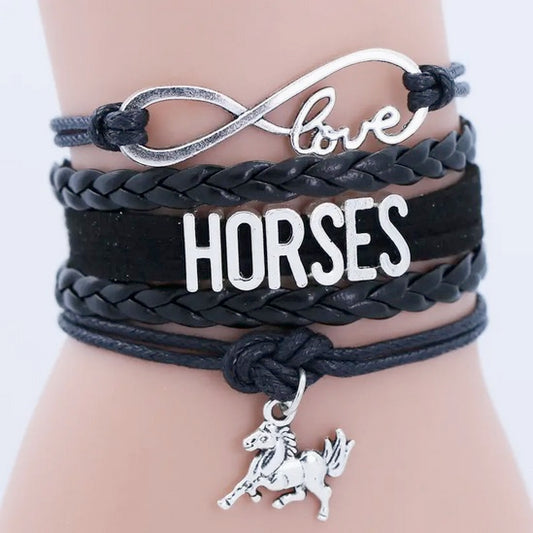 Handmade Black Infinity Love Horse Bracelet