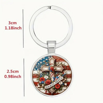 God Bless America Cross Keychain