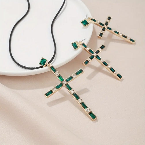Elegant Cross Pendant Necklace and Earrings Set
