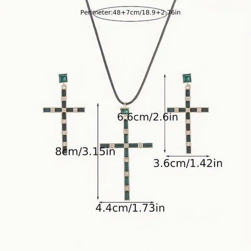 Elegant Cross Pendant Necklace and Earrings Set