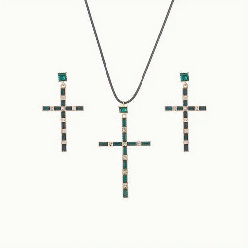 Elegant Cross Pendant Necklace and Earrings Set