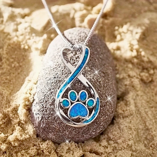Handcrafted Blue Resin Dog Paw Print Necklace