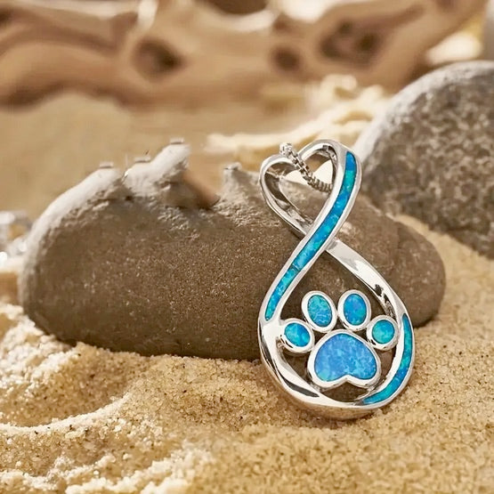 Handcrafted Blue Resin Dog Paw Print Necklace