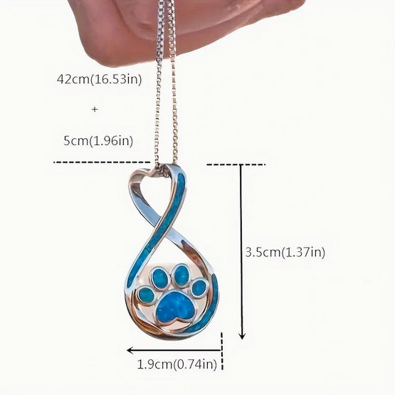 Handcrafted Blue Resin Dog Paw Print Necklace