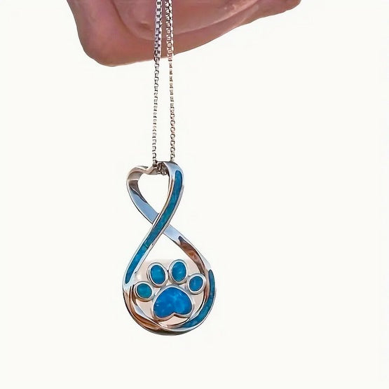 Handcrafted Blue Resin Dog Paw Print Necklace