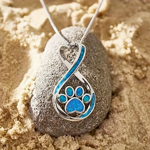 Blue Resin Dog Paw Print Necklace