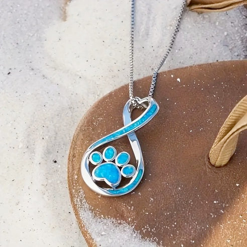 Blue Resin Dog Paw Print Necklace