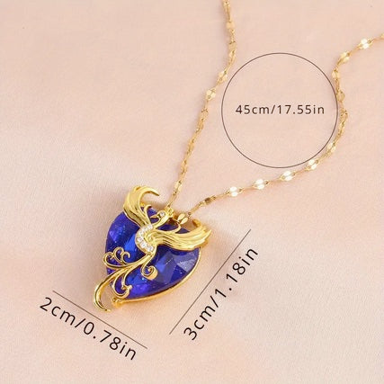 18K Gold Plated Elegant Blue Gemstone Phoenix Necklace With Cubic Zirconia Accents