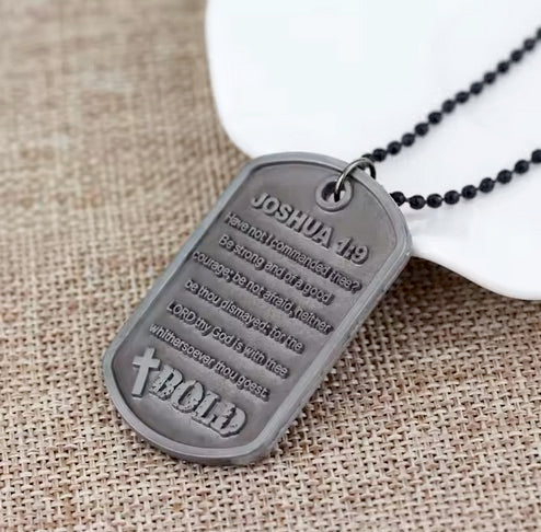 Men's Heavy "Bold" Metal Double Sided Cross Necklace With Joshua 1:9