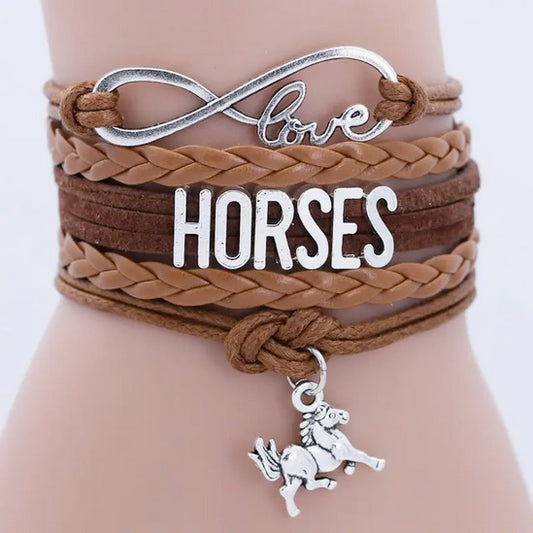 Handmade Brown Infinity Love Horse Bracelet