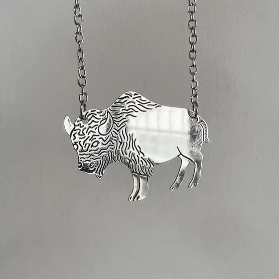 Copper Buffalo Pendant Necklace- Silver or Gold Color