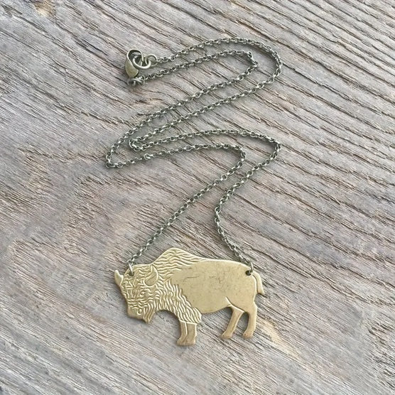 Copper Buffalo Pendant Necklace- Silver or Gold Color