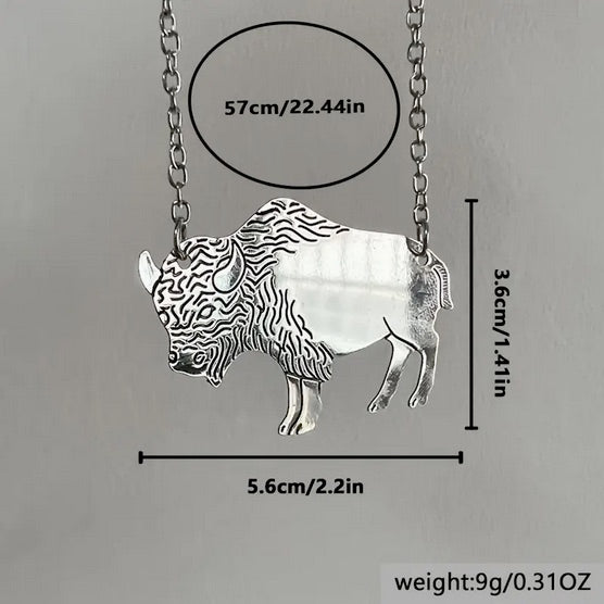 Copper Buffalo Pendant Necklace- Silver or Gold Color