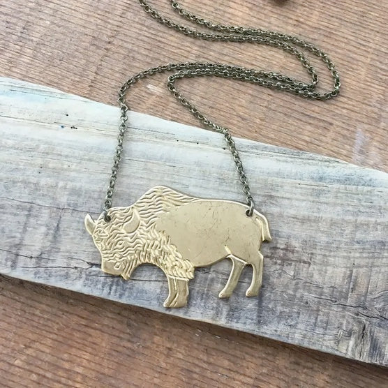 Copper Buffalo Pendant Necklace- Silver or Gold Color