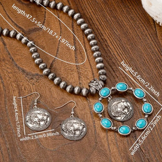 Three Piece Buffalo Coin Necklace and Earring Set