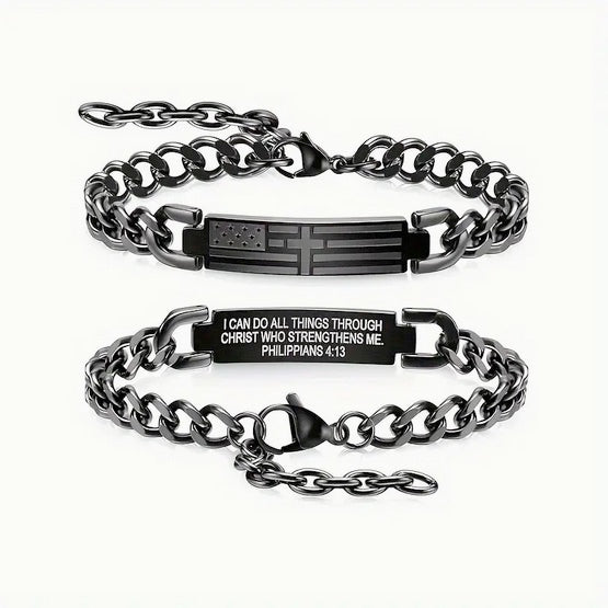 Men's American Flag Hidden Bible Verse Link Bracelet