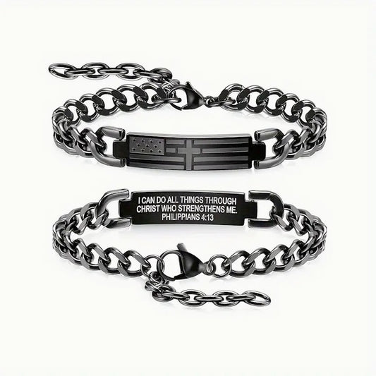 Men's American Flag Hidden Bible Verse Link Bracelet