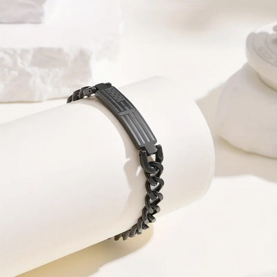 Men's American Flag Hidden Bible Verse Link Bracelet