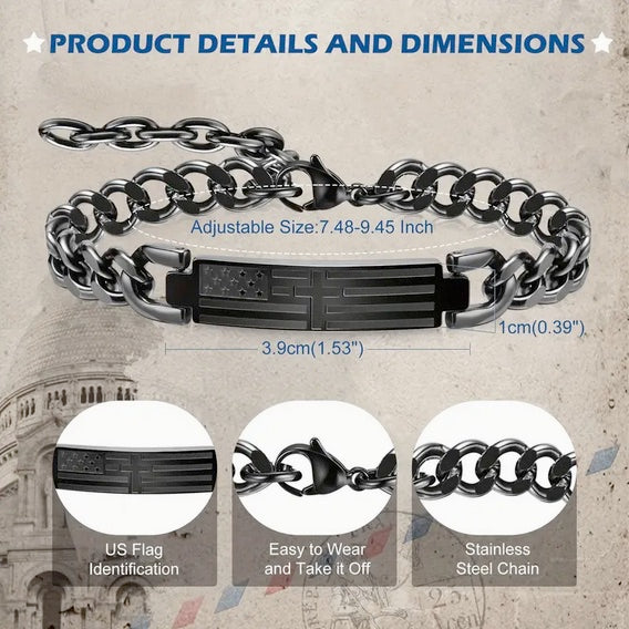 Men's American Flag Hidden Bible Verse Link Bracelet