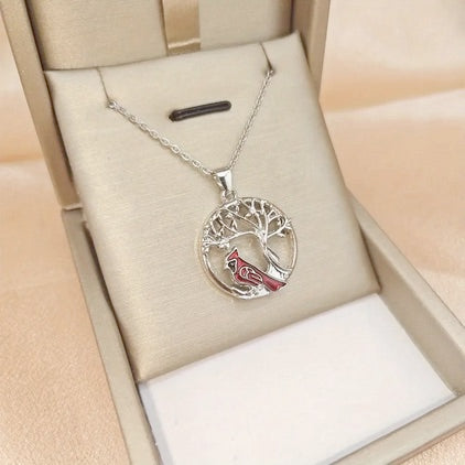 Elegant Cardinal And Tree Of Life Necklace