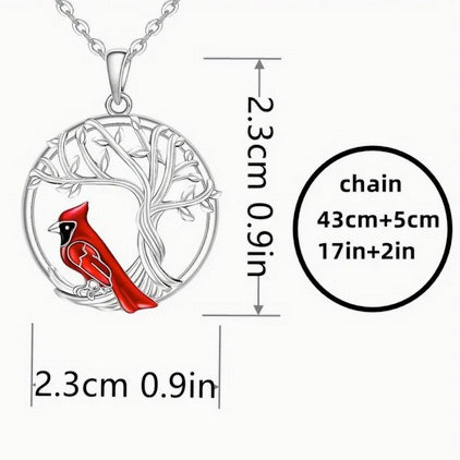 Elegant Cardinal And Tree Of Life Necklace
