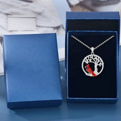 Elegant Cardinal And Tree Of Life Necklace