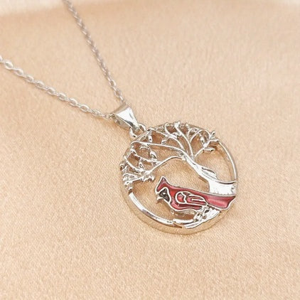 Elegant Cardinal And Tree Of Life Necklace