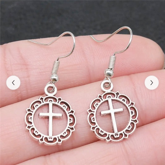 Vintage-Inspired Cross Drop Earrings