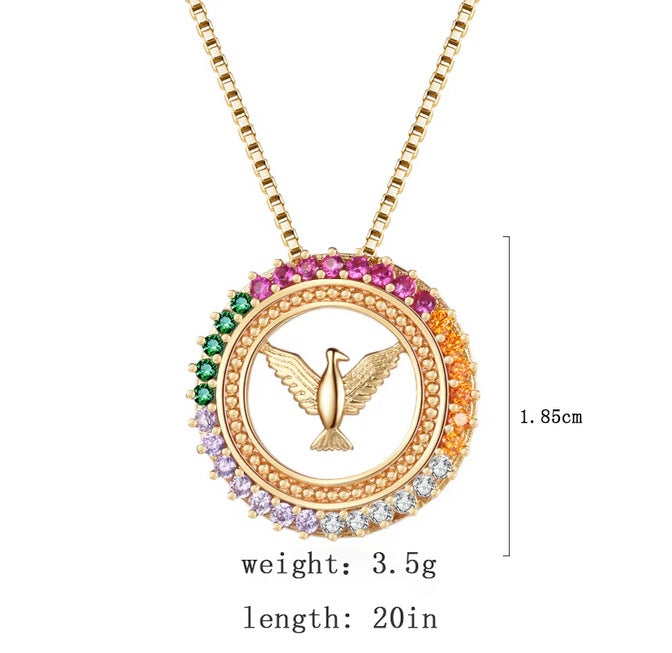 18K Gold Plated Stainless Steel Cubic Zerconia Holy Spirit Dove Necklace