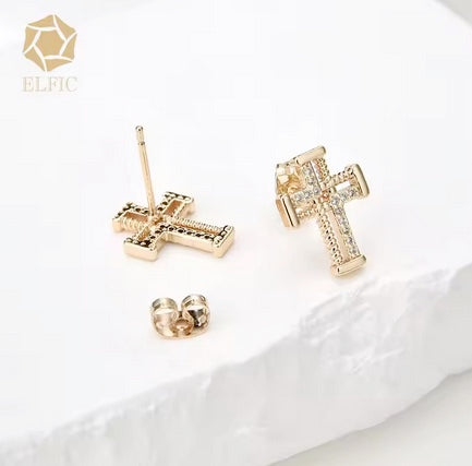 Classic Vintage Cubic Zerconia Cross Post Earrings