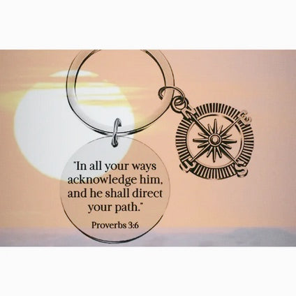 Bible Verse Inspirational Stainless Steel Compass Keychain