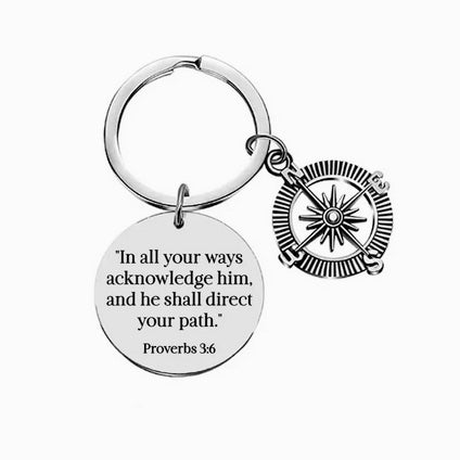 Bible Verse Inspirational Stainless Steel Compass Keychain