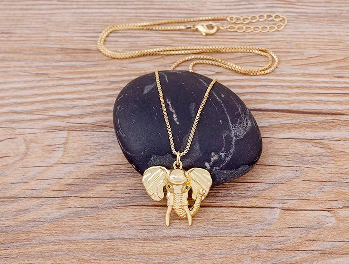 Gold Color Copper save the Elephant Necklace with Cubic Zircon Chain