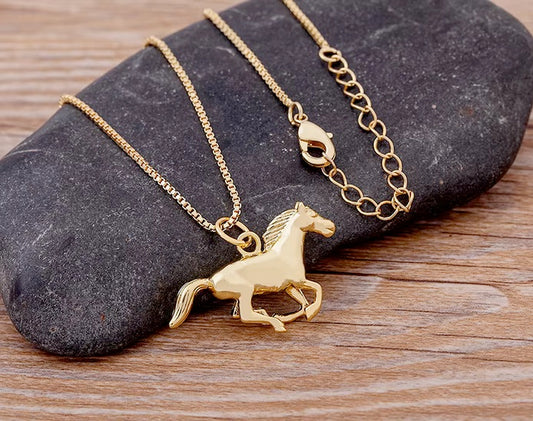 Gold Color Copper save The Wild Horse Necklace with Cubic Zircon Chain