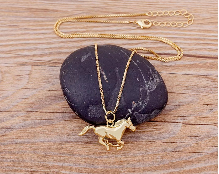 Gold Color Copper save The Wild Horse Necklace with Cubic Zircon Chain