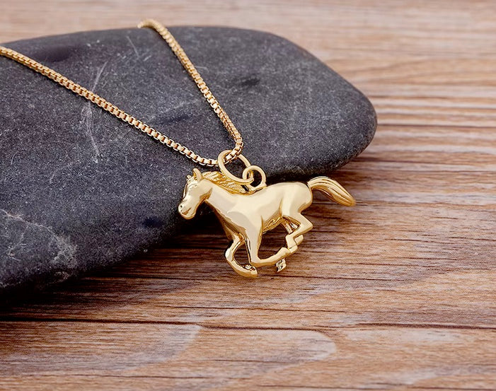 Gold Color Copper save The Wild Horse Necklace with Cubic Zircon Chain