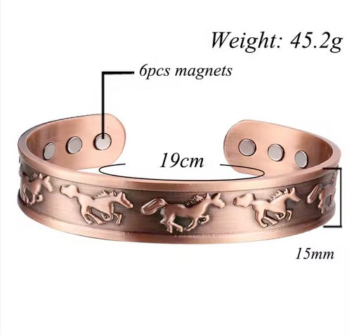 BioMagnetic Copper Horse Cuff Bracelet - Self Adjusting