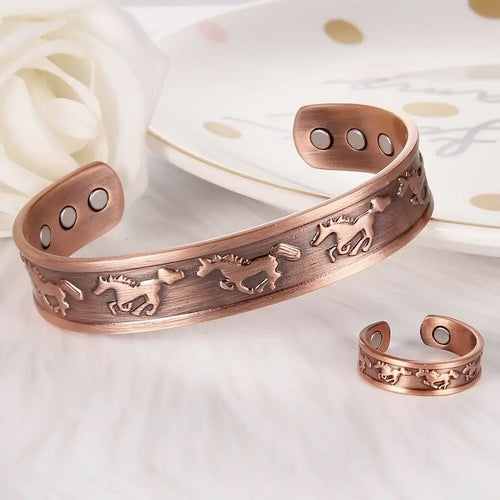 Copper Horse Bracelet And Ring Set