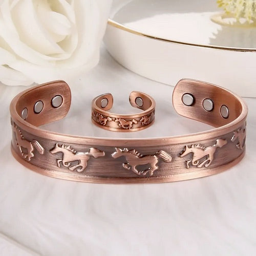 Copper Horse Bracelet And Ring Set