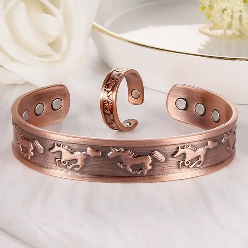 Copper Horse Bracelet And Ring Set