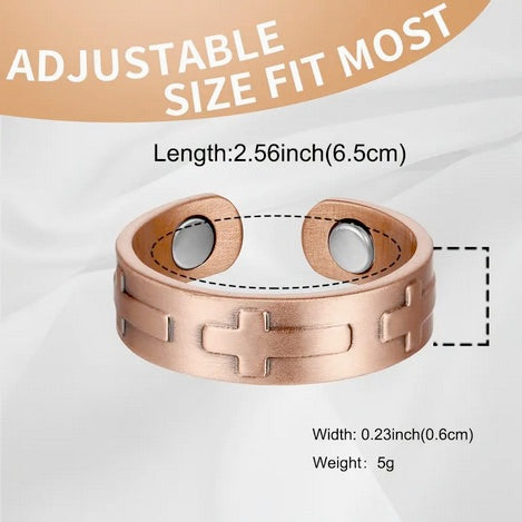 Elegant Copper Magnetic Cross Ring - Adjustable
