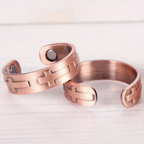 Elegant Copper Magnetic Cross Ring - Adjustable