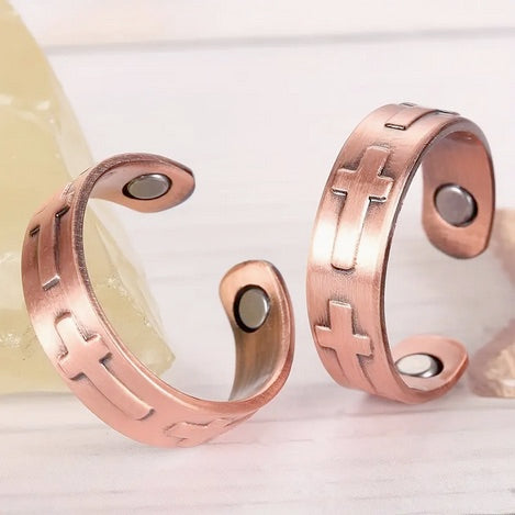 Copper Magnetic Cross Bracelet And Ring Set
