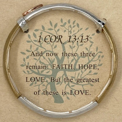 Faith, Hope, Love 1 Corinthian 13:13 Two Tone Stretch Bracelet