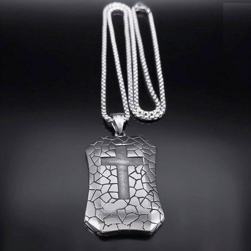 Men's Double Sided Shield Cross Necklace