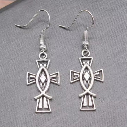 Cross Fish Earrings