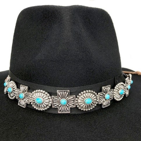 Cross Concho Hat Band - Hand Braided And Hand Made