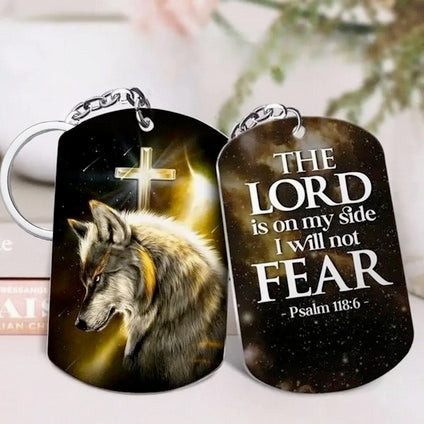 Wolf And Cross Keychain With Bible Verse
