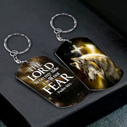 Wolf And Cross Keychain With Bible Verse